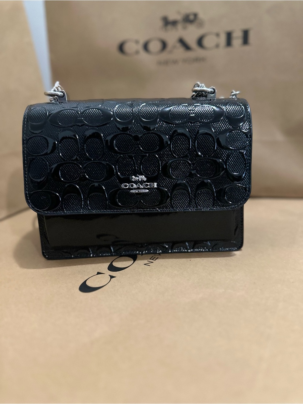 NWT Coach Klare Crossbody Bag In Signature Leather CDY99 Silver/Black